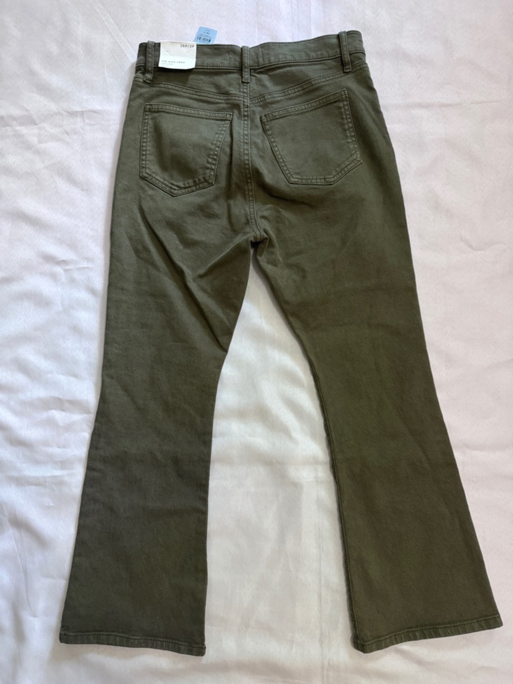 NWT Loft High-Rise Dark Green Button-Fly Kick Crop Flare Jeans Petite Size 2P - Picture 3 of 6